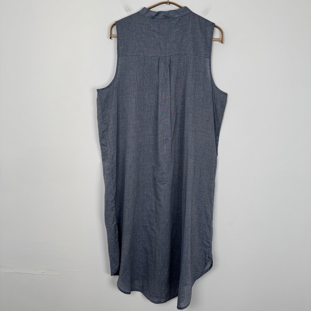 EILEEN FISHER Denim Organic Cotton Mandarin Collar Airy Twill Tunic Dress Size L - Picture 4 of 7